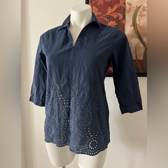 FOXCROFT Navy Blouse Size 4P Small - Picture 2 of 7